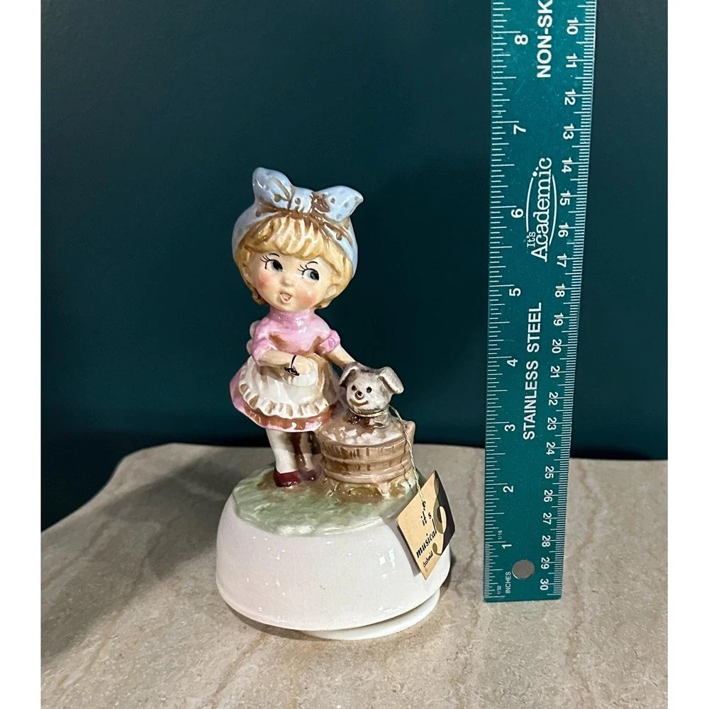 Vintage‎ Schmid Porcelain Music Box: Girl Washing Dog, Plays Both Sides Now